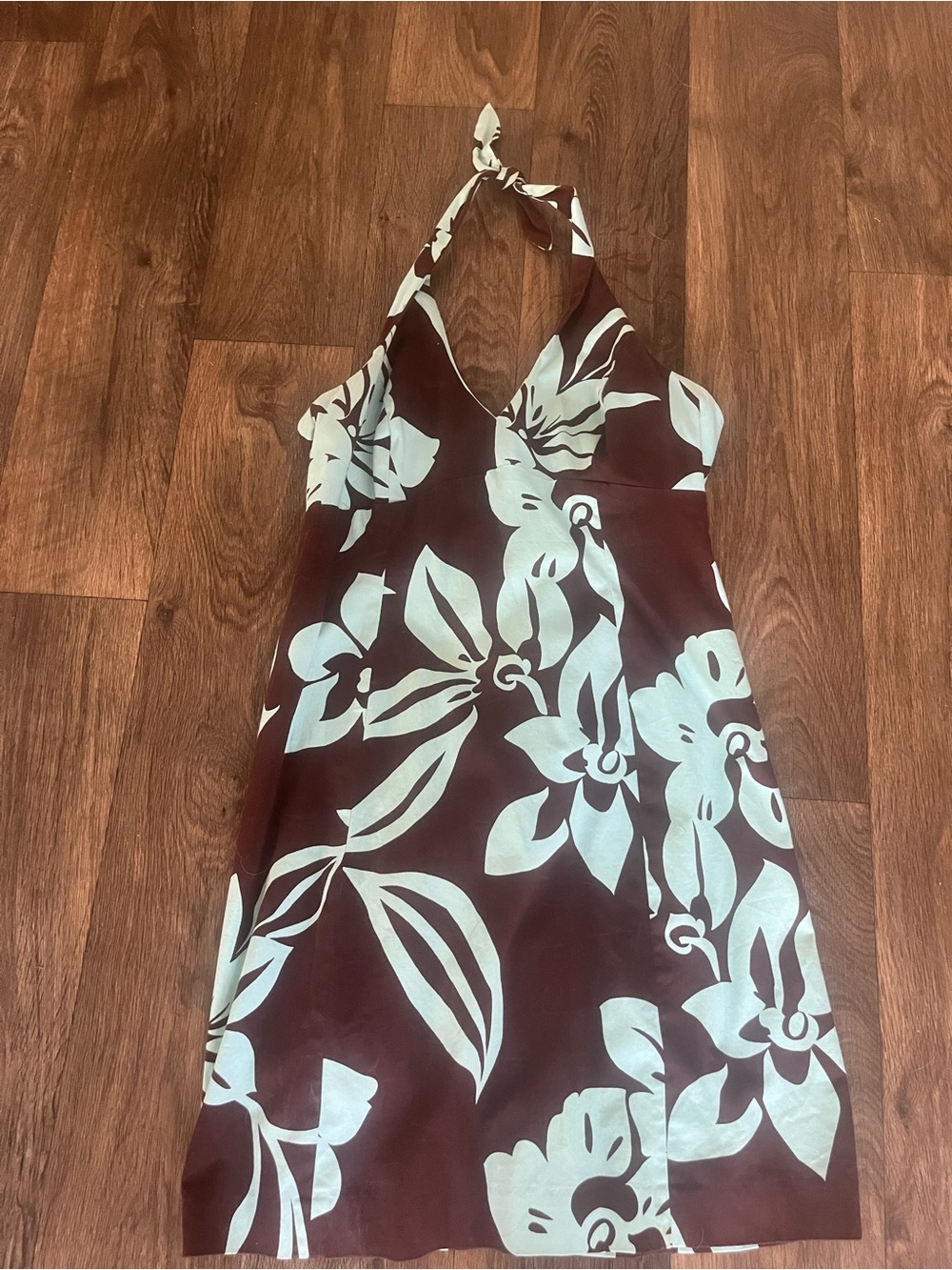 Jones New York Tropical Floral Halter Dress Brown & Aqua - Size 14